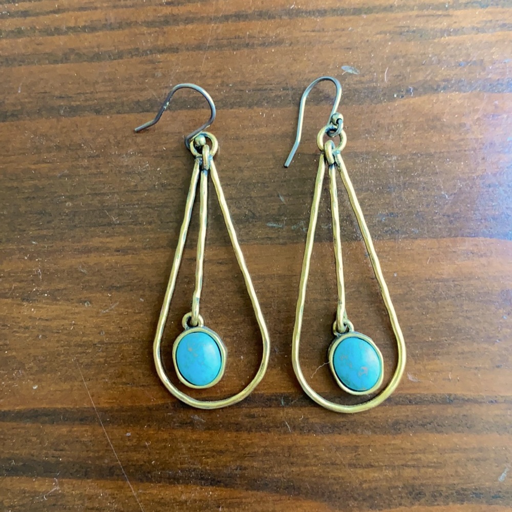 Turquoise drop gold tone earrings